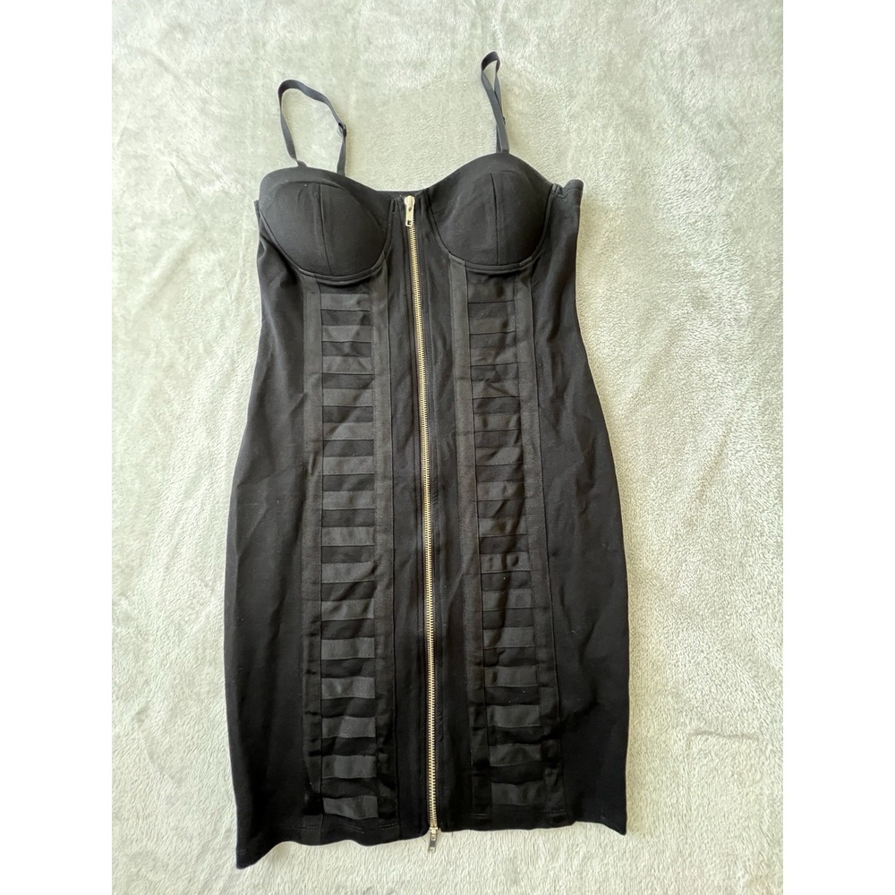Haute Monde Womens Dress Size M Black Bustier Midi Front Zip Party Club
